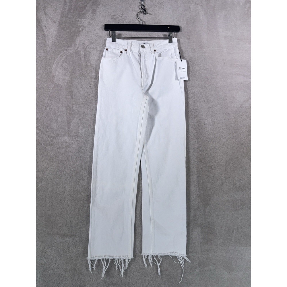 RE/DONE Originals High Rise Straight Leg Jeans Womens 24x27 White Raw Hem